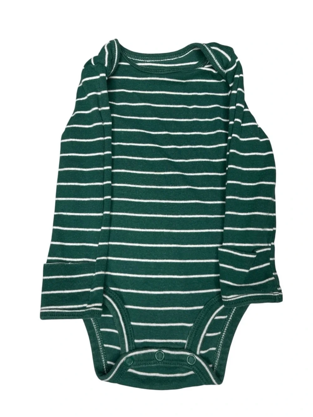 Carter's Green and Cream Striped Long-Sleeve Bodysuits with Navy Pants 3m
